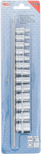 Conjunto de encaixes para chave de caixa, sextavados | Entrada de quadrado interno de 6,3 mm (1/4") | 4 - 14 mm | 13 peças