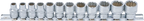 Conjunto de encaixes para chave de caixa, bihexagonais | Entrada de quadrado interno de 10 mm (3/8") | 8 - 19 mm | 12 peças