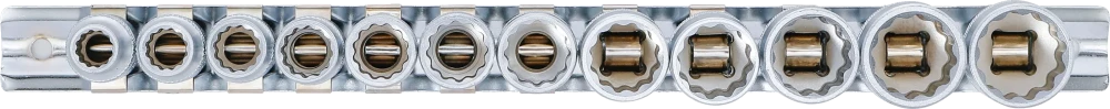 Conjunto de encaixes para chave de caixa, bihexagonais | Entrada de quadrado interno de 10 mm (3/8") | 8 - 19 mm | 12 peças