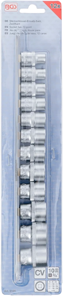 Conjunto de encaixes para chave de caixa, bihexagonais | Entrada de quadrado interno de 10 mm (3/8") | 8 - 19 mm | 12 peças