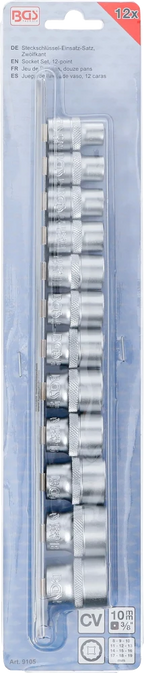 Conjunto de encaixes para chave de caixa, bihexagonais | Entrada de quadrado interno de 10 mm (3/8") | 8 - 19 mm | 12 peças