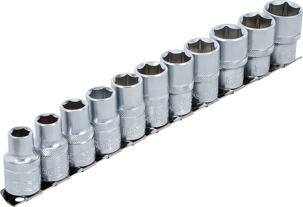Conjunto de encaixes para chave de caixa, sextavados | Entrada de quadrado interno de 12,5 mm (1/2") | 10 - 21 mm | 11 peças