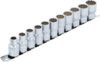 Conjunto de encaixes para chave de caixa, bihexagonais | Entrada de quadrado interno de 12,5 mm (1/2") | 10 - 21 mm | 11 peças