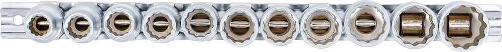 Conjunto de encaixes para chave de caixa, bihexagonais | Entrada de quadrado interno de 12,5 mm (1/2") | 10 - 21 mm | 11 peças