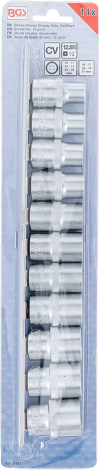 Conjunto de encaixes para chave de caixa, bihexagonais | Entrada de quadrado interno de 12,5 mm (1/2") | 10 - 21 mm | 11 peças