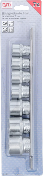 Conjunto de encaixes para chave de caixa, sextavados | Entrada de quadrado interno de 12,5 mm (1/2") | 20 - 32 mm | 7 peças