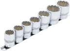 Conjunto de encaixes para chave de caixa, bihexagonais | Entrada de quadrado interno de 12,5 mm (1/2") | 20 - 32 mm | 7 peças