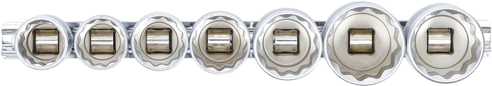 Conjunto de encaixes para chave de caixa, bihexagonais | Entrada de quadrado interno de 12,5 mm (1/2") | 20 - 32 mm | 7 peças