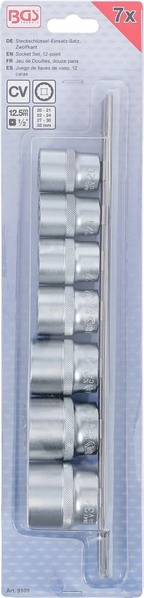 Conjunto de encaixes para chave de caixa, bihexagonais | Entrada de quadrado interno de 12,5 mm (1/2") | 20 - 32 mm | 7 peças