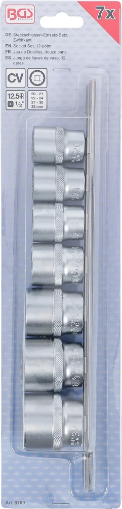 Conjunto de encaixes para chave de caixa, bihexagonais | Entrada de quadrado interno de 12,5 mm (1/2") | 20 - 32 mm | 7 peças