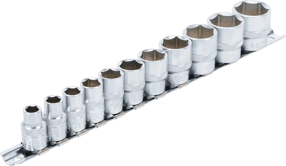 Conjunto de encaixes para chave de caixa, sextavados | Entrada de quadrado interno de 10 mm (3/8") | 5/16" - 7/8" | 11 peças