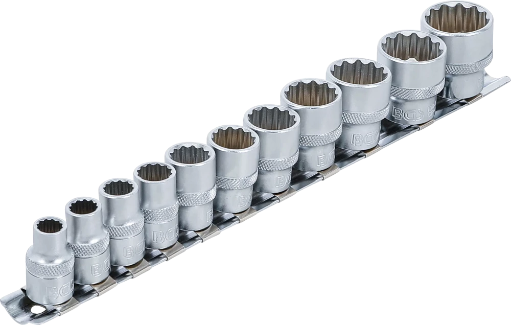 Conjunto de encaixes para chave de caixa, bihexagonais | Entrada de quadrado interno de 10 mm (3/8") | Tamanhos em polegadas | 11 peças