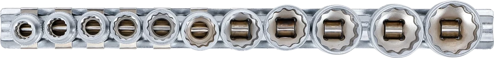 Conjunto de encaixes para chave de caixa, bihexagonais | Entrada de quadrado interno de 10 mm (3/8") | Tamanhos em polegadas | 11 peças