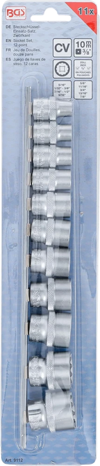 Conjunto de encaixes para chave de caixa, bihexagonais | Entrada de quadrado interno de 10 mm (3/8") | Tamanhos em polegadas | 11 peças