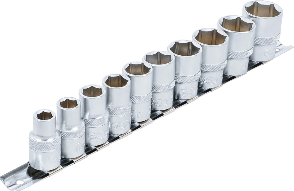 Conjunto de encaixes para chave de caixa, sextavados | Entrada de quadrado interno de 12,5 mm (1/2") | Tamanhos em polegadas | 10 peças