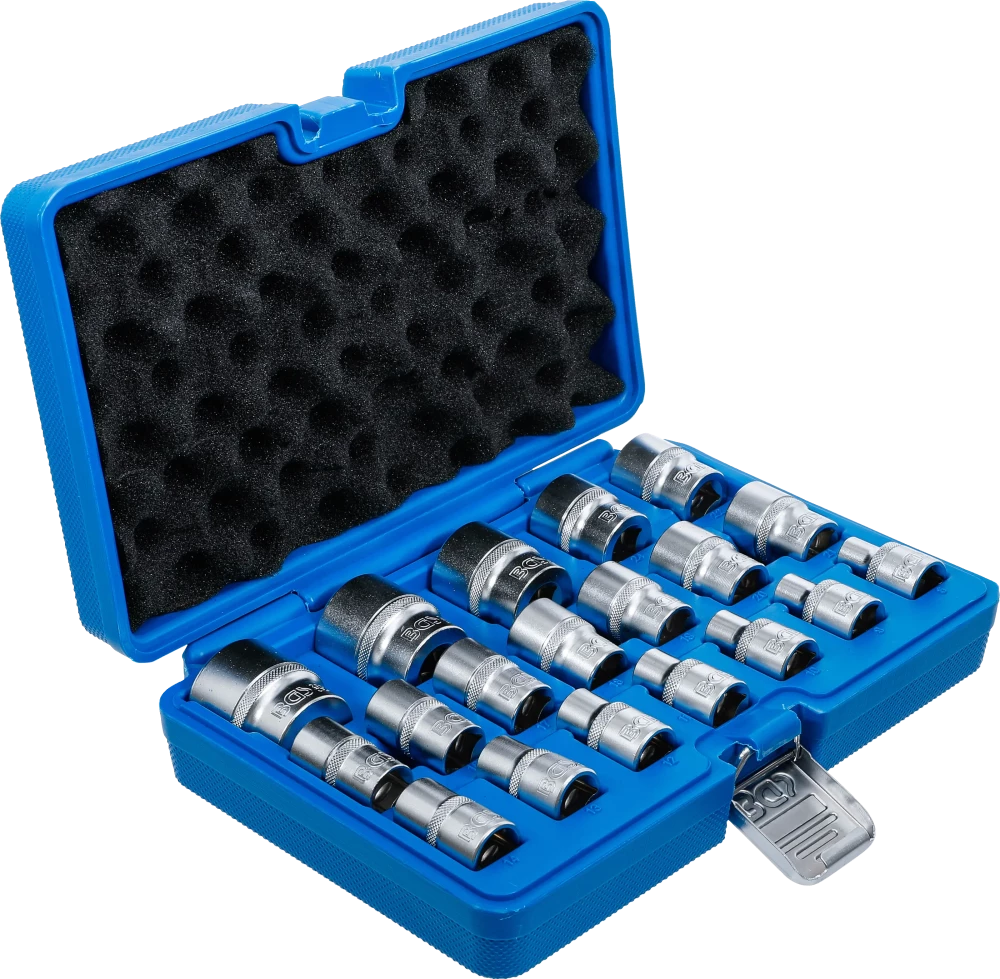 Conjunto de encaixes para chave de caixa, sextavados | Entrada de quadrado interno de 12,5 mm (1/2") | 8 - 32 mm | 19 peças