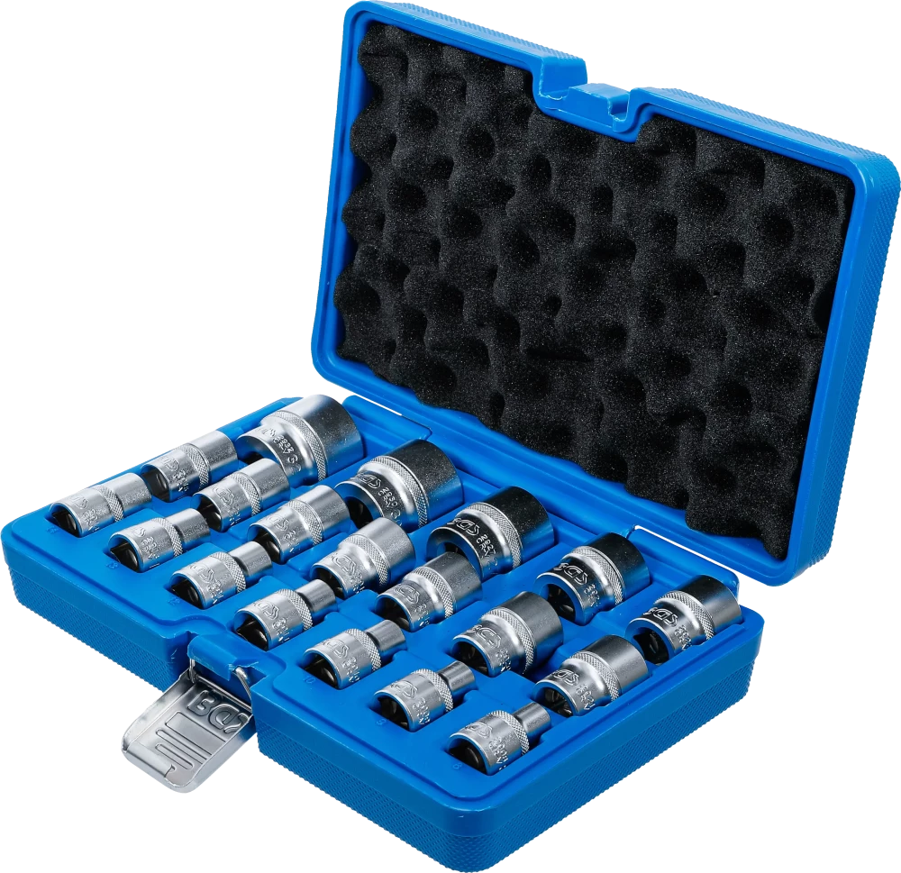 Conjunto de encaixes para chave de caixa, sextavados | Entrada de quadrado interno de 12,5 mm (1/2") | 8 - 32 mm | 19 peças