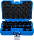 Conjunto de encaixes para chave de caixa de impacto sextavados, extra planos | Entrada de quadrado interno de 12,5 mm (1/2") | 8 - 24 mm | 17 peças