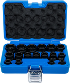 Conjunto de encaixes para chave de caixa de impacto sextavados, extra planos | Entrada de quadrado interno de 12,5 mm (1/2") | 8 - 24 mm | 17 peças
