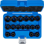 Conjunto de encaixes para chave de caixa de impacto sextavados, extra planos | Entrada de quadrado interno de 12,5 mm (1/2") | 8 - 24 mm | 17 peças