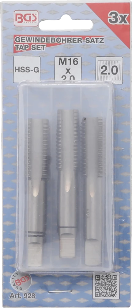 Conjunto de machos de atarraxar | fresa de desbaste, intermédia e de acabamento | HSS-G | M16 x 2,0 | 3 peças