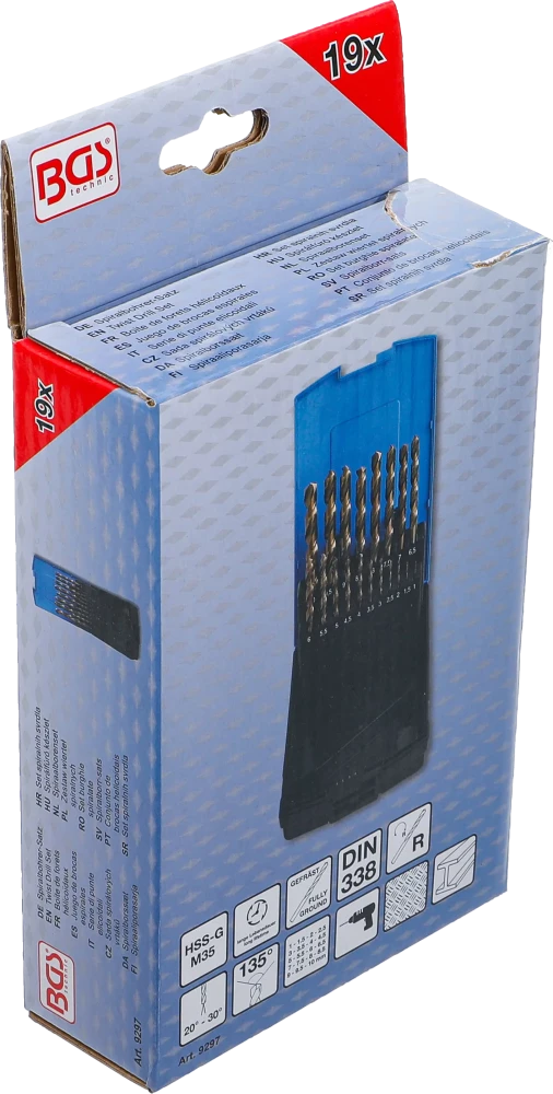 Conjunto de brocas helicoidais | HSS-G M35 aço cobalto | 1 - 10 mm | 19 peças