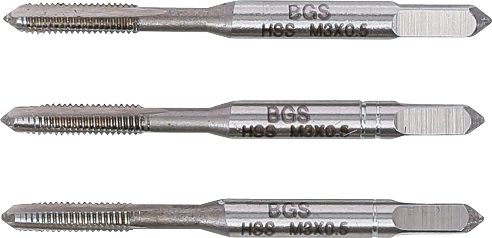 Conjunto de machos de atarraxar | fresa de desbaste, intermédia e de acabamento | HSS-G | M3 x 0,5 | 3 peças