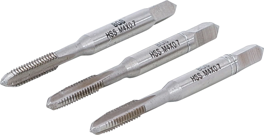 Conjunto de machos de atarraxar | fresa de desbaste, intermédia e de acabamento | HSS-G | M4 x 0,7 | 3 peças