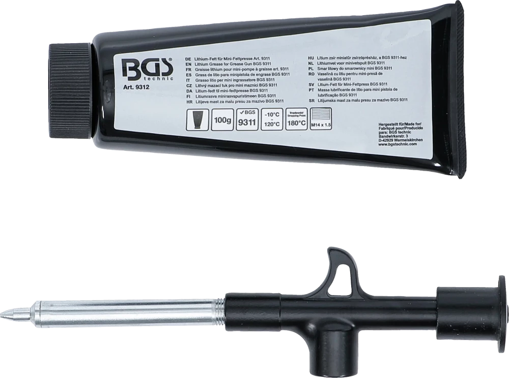 Mini pistola de lubrificação com 100 g de massa de lítio (1 bisnaga)