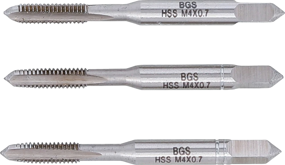 Conjunto de machos de atarraxar | fresa de desbaste, intermédia e de acabamento | HSS-G | M4 x 0,7 | 3 peças