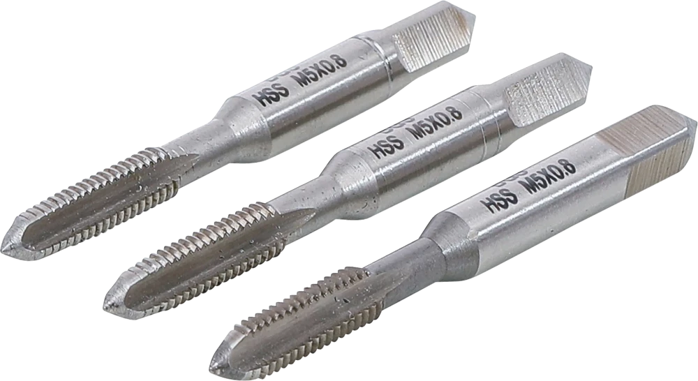Conjunto de machos de atarraxar | fresa de desbaste, intermédia e de acabamento | HSS-G | M5 x 0,8 | 3 peças