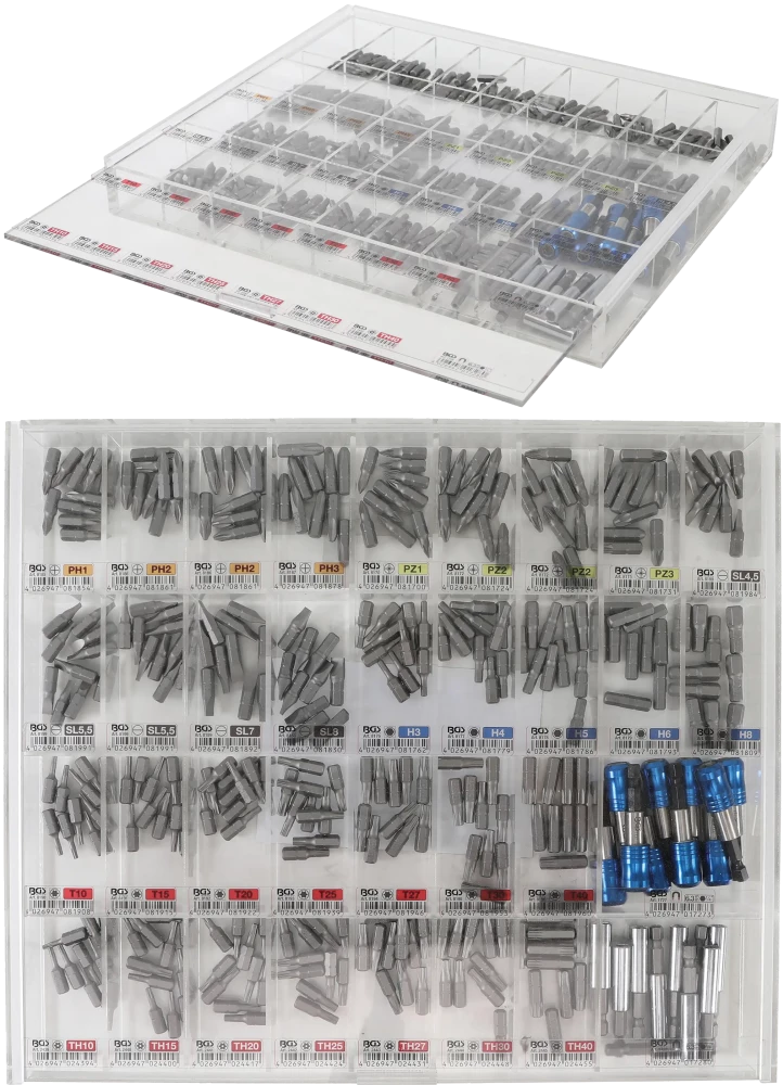 Conjunto de suportes de pontas e pontas | Expositor de vendas | Entrada de sextavado externo 6,3 mm (1/4") | 340 peças