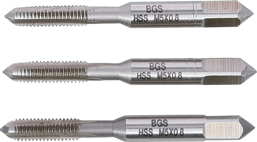 Conjunto de machos de atarraxar | fresa de desbaste, intermédia e de acabamento | HSS-G | M5 x 0,8 | 3 peças