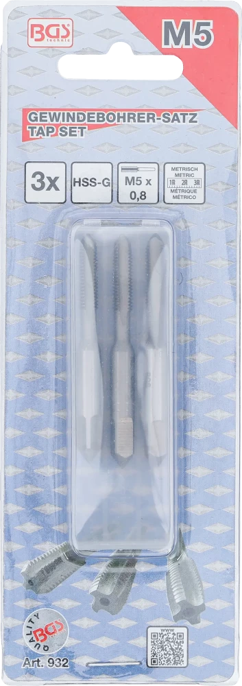 Conjunto de machos de atarraxar | fresa de desbaste, intermédia e de acabamento | HSS-G | M5 x 0,8 | 3 peças