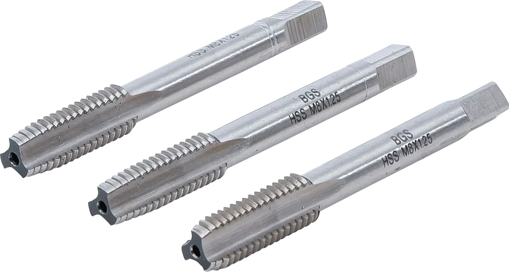 Conjunto de machos de atarraxar | fresa de desbaste, intermédia e de acabamento | HSS-G | M8 x 1,25 | 3 peças