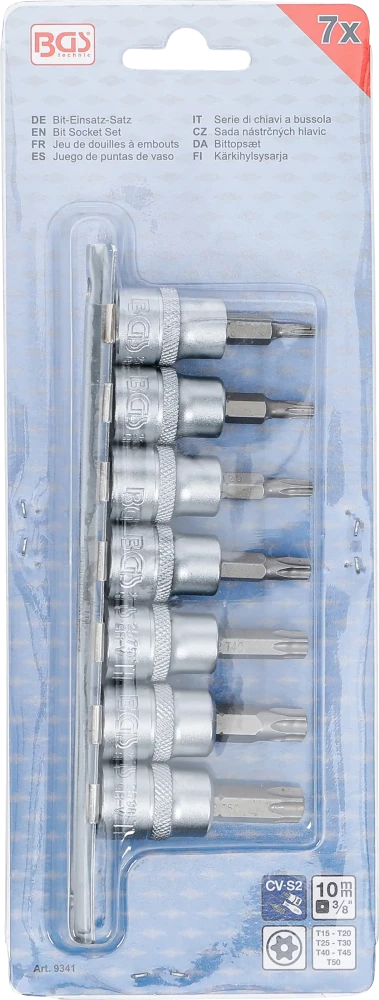 Conjunto de Encaixes Torx com Furo | 3/8" | T15 - T50 | 7 peças