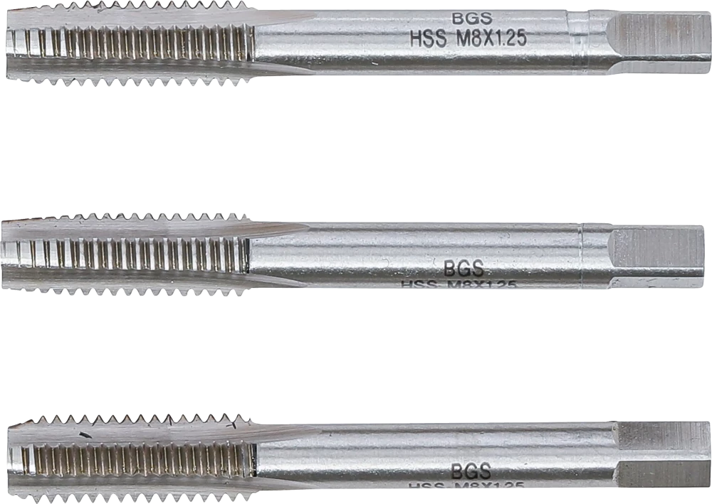 Conjunto de machos de atarraxar | fresa de desbaste, intermédia e de acabamento | HSS-G | M8 x 1,25 | 3 peças