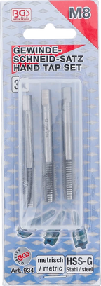 Conjunto de machos de atarraxar | fresa de desbaste, intermédia e de acabamento | HSS-G | M8 x 1,25 | 3 peças