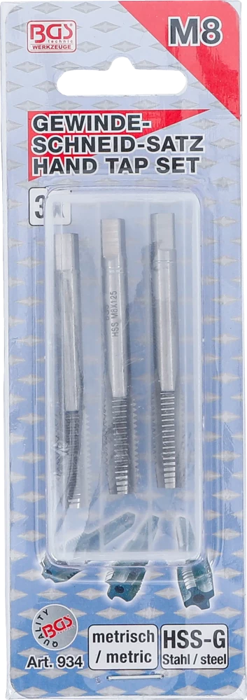Conjunto de machos de atarraxar | fresa de desbaste, intermédia e de acabamento | HSS-G | M8 x 1,25 | 3 peças