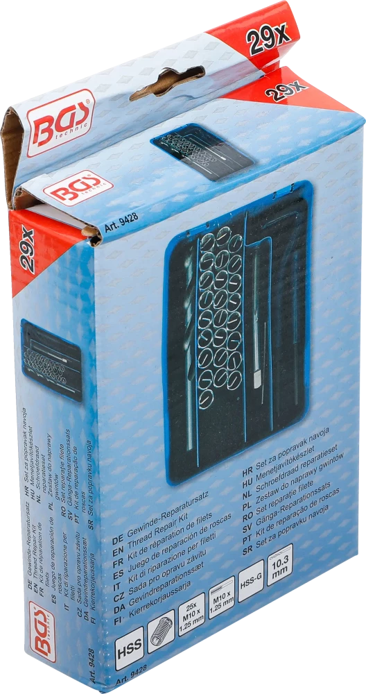Kit de reparação de roscas | M10 x 1,25 mm | 29 peças