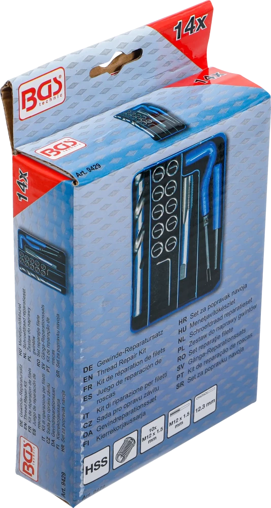 Kit de reparação de roscas | M12 x 1,5 mm | 14 peças