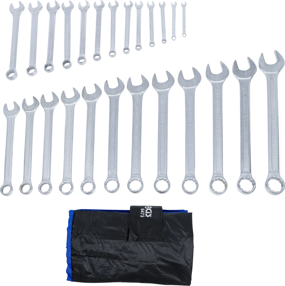 Conjunto de Chaves Combinadas | Polegadas 1/4"-1.1/4" | 25 Peças | Bolsa Tetron
