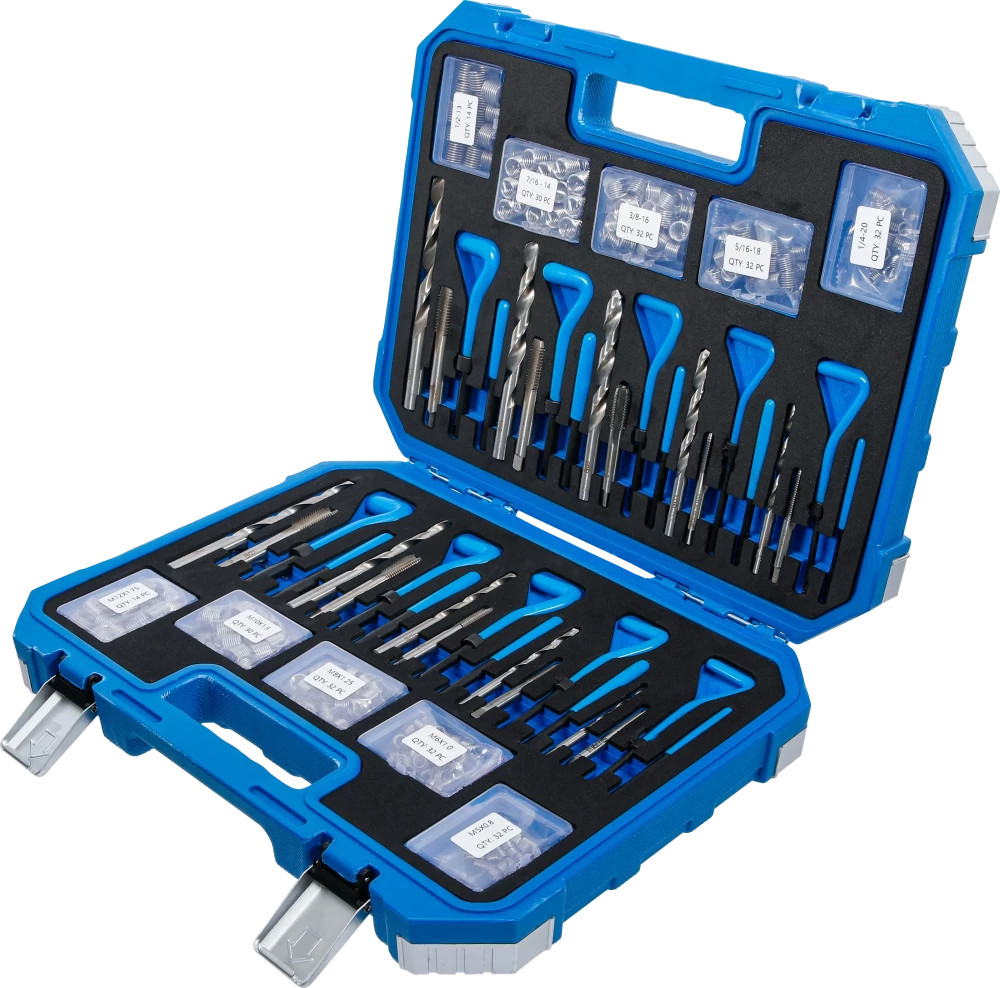 Kit de reparação de roscas | Tamanhos métricos / polegadas | M5 - M12, 1/4" - 1/2" | 320 peças