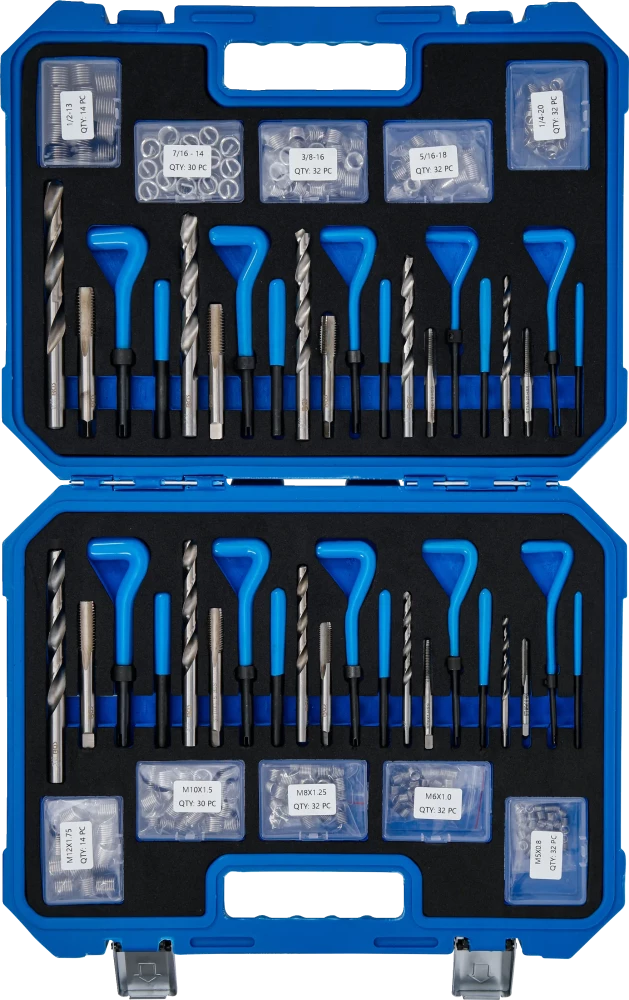 Kit de reparação de roscas | Tamanhos métricos / polegadas | M5 - M12, 1/4" - 1/2" | 320 peças