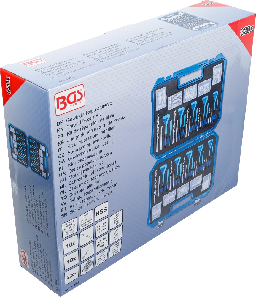 Kit de reparação de roscas | Tamanhos métricos / polegadas | M5 - M12, 1/4" - 1/2" | 320 peças
