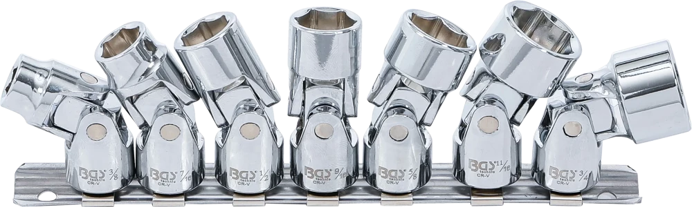 Conjunto de chaves de caixa articuladas, sextavadas | Entrada de quadrado interno de 10 mm (3/8") | 3/8" - 3/4" mm | Tamanhos em polegadas | 7 peças