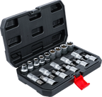 Conjunto de chaves de caixa/encaixes de pontas | Entrada de sextavado interno 12,5 mm (1/2") | Perfil em T (para Torx) / Perfil em E | 19 peças