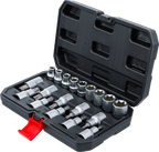 Conjunto de chaves de caixa/encaixes de pontas | Entrada de sextavado interno 12,5 mm (1/2") | Perfil em T (para Torx) / Perfil em E | 19 peças