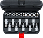 Conjunto de chaves de caixa/encaixes de pontas | Entrada de sextavado interno 12,5 mm (1/2") | Perfil em T (para Torx) / Perfil em E | 19 peças
