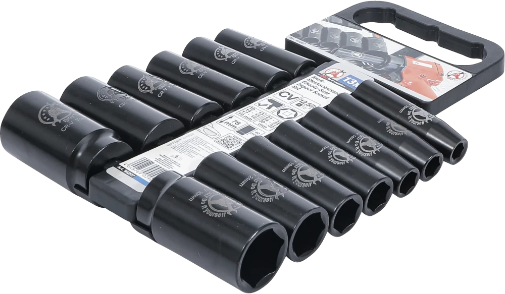 Conjunto de encaixes para chave de caixa de impacto | Entrada 12,5 mm (1/2") | 10 - 32 mm | 13 peças